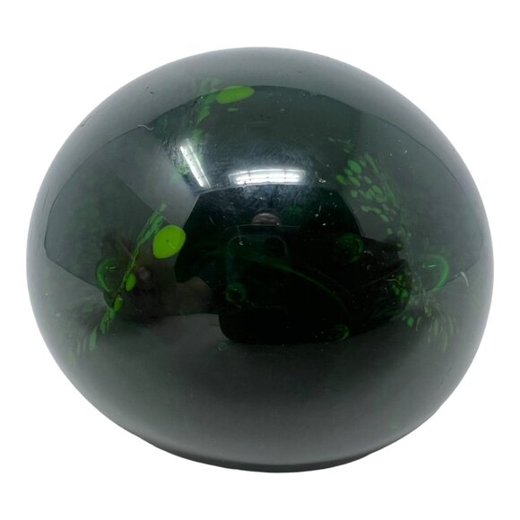 Emerald Green Art Glass Paperweight Glowing Abstract Design Handblown Orb Sphere - Picture 2 of 6
